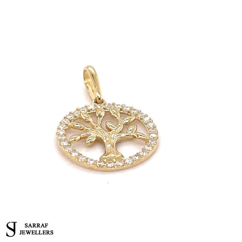 9ct Cz Gold Round Tree of Life Pendant, Cubic Zirconia Tree of Life, Round Tree of Life, Gifts for her - Sarraf Jewellers