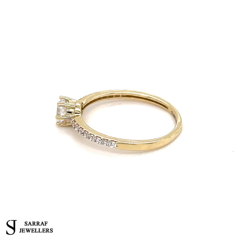 9ct Yellow Gold Ring, Ladies Gold Ring, Solitaire Engagment Ring, Wedding Band, Single Stone - Sarraf Jewellers
