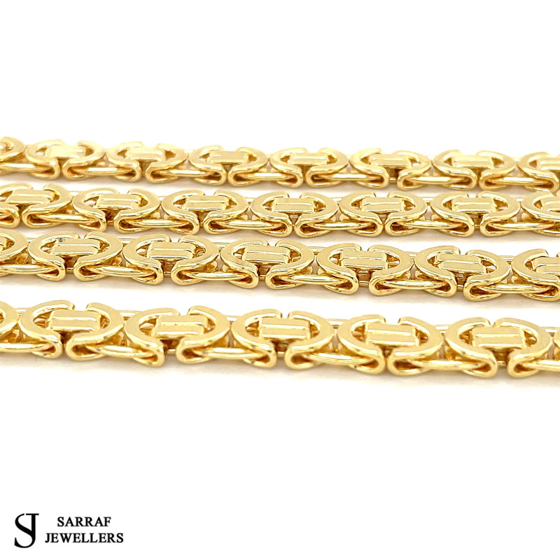 9ct Yellow Gold BYZANTINE CHAIN Necklace, King Chain 7mm Wide Flat Chain Men's Gold Chain 18" 20" 22" 24" Sizes - Sarraf Jewellers
