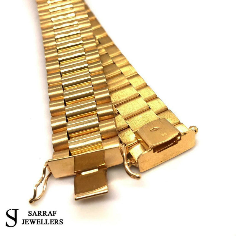 Gold Strap Bracelet 9ct Yellow Gold Strap Belt Bracelet 375 Hallmarked 16MM 44GR 8.5" - Sarraf Jewellers