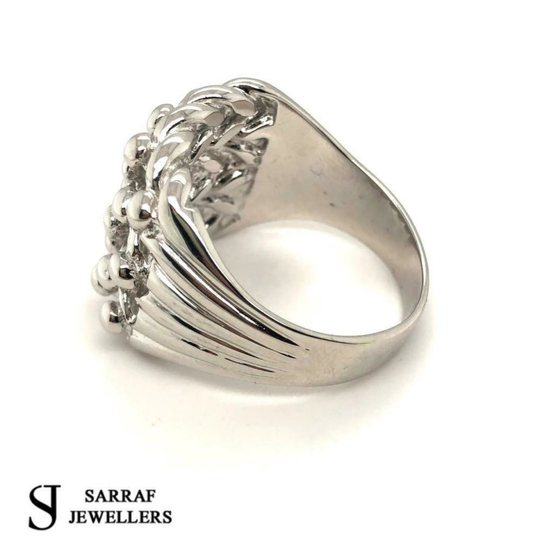 Mens Silver Keeper Ring Men's 5 Row Wide 925 Sterling Silver Keeper Ring for Men, Knot Buckle Solid Band Gifts for Him - Sarraf Jewellers