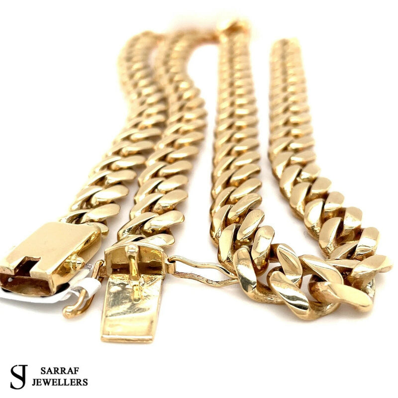 9ct Yellow Gold Cuban Curb Gold Chain Necklace, Curb Chain 10mm Wide Men's 135.3gr 25" - Sarraf Jewellers