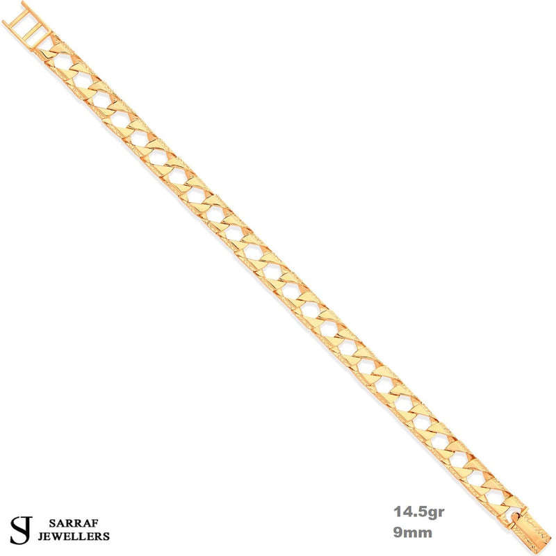 Gold Bracelet, 9ct Yellow Gold Casted Grain Edge Gents Bracelet, Bracelet for Mens 8inches - Sarraf Jewellers