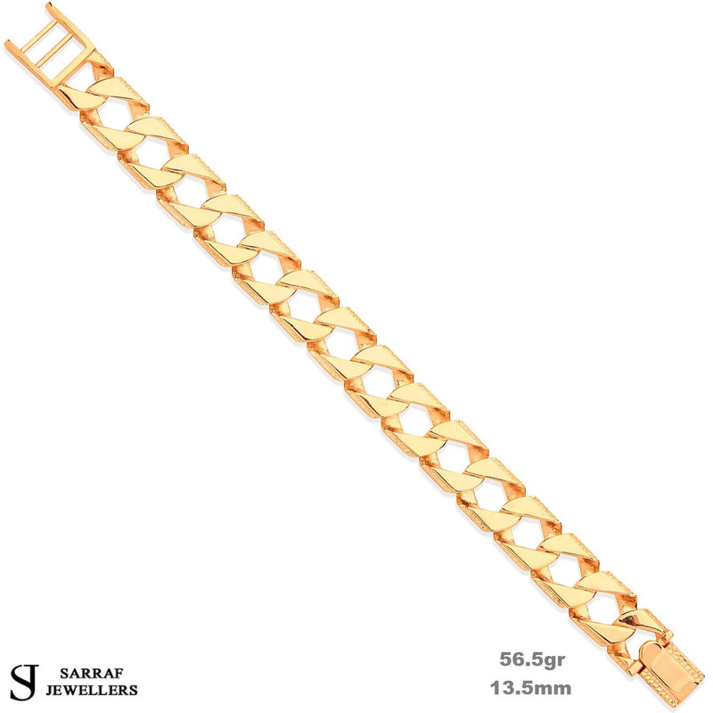 Gold Bracelet, 9ct Yellow Gold Casted Grain Edge Gents Bracelet, Bracelet for Mens 8inches - Sarraf Jewellers