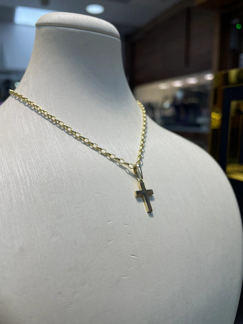 9ct Yellow Gold Tiny Small Sized Cross Pendant, Cross Charm Shiny, Plain Gold Cross, Cross for Woman, Cross For Man, 14x9mm - Sarraf Jewellers