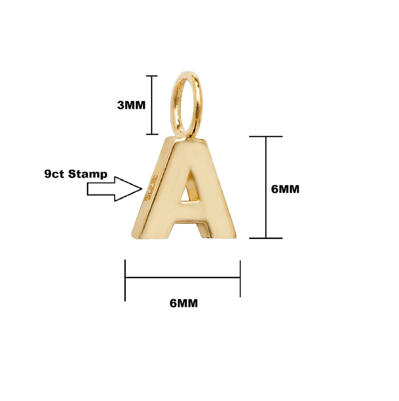 Initial Letter Pendant, 9ct Solid Gold Pendant For Necklace, Inital Charm, A to Z, 375 Stamped, 9 Carat Gold - Sarraf Jewellers