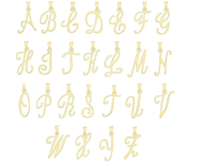 Initial Script Italic 9ct Gold Pendant, Initial Charm, Script Letter Pendant - Sarraf Jewellers