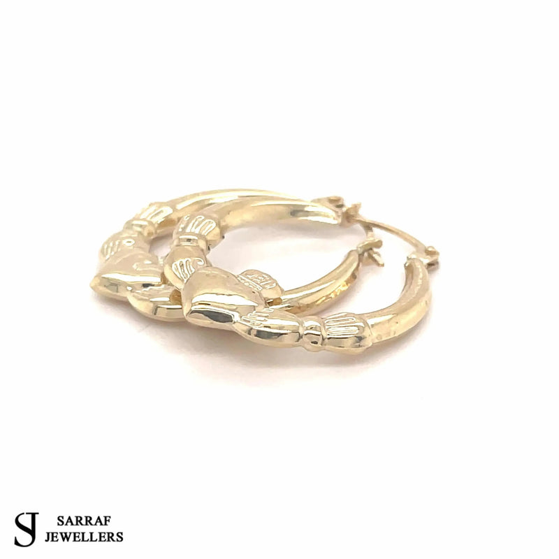 Ladies 9ct Yellow Gold Victorian, Claddagh Creole Hoop, Creole Earrings - Sarraf Jewellers