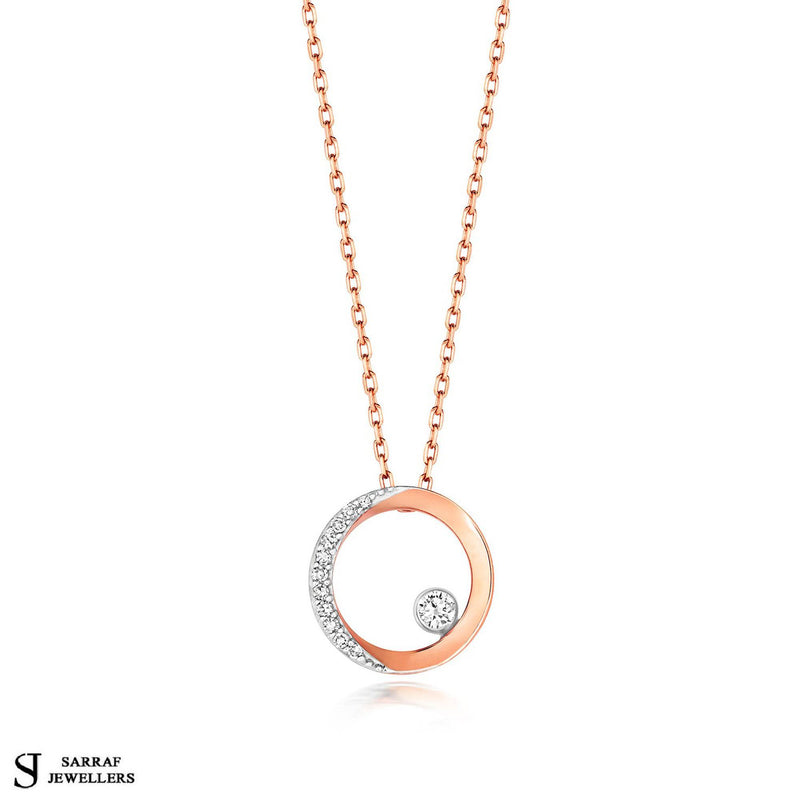 Diamond Circle Necklace for Women 9ct Yellow Rose White Gold Circle Necklace Circle Pendant Necklace - Sarraf Jewellers