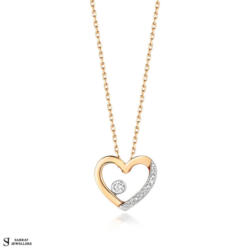 Gifts for Her Diamond Heart Necklace for Women 9ct Yellow Rose White Gold Heart Necklace Heart Pendant Necklace - Sarraf Jewellers