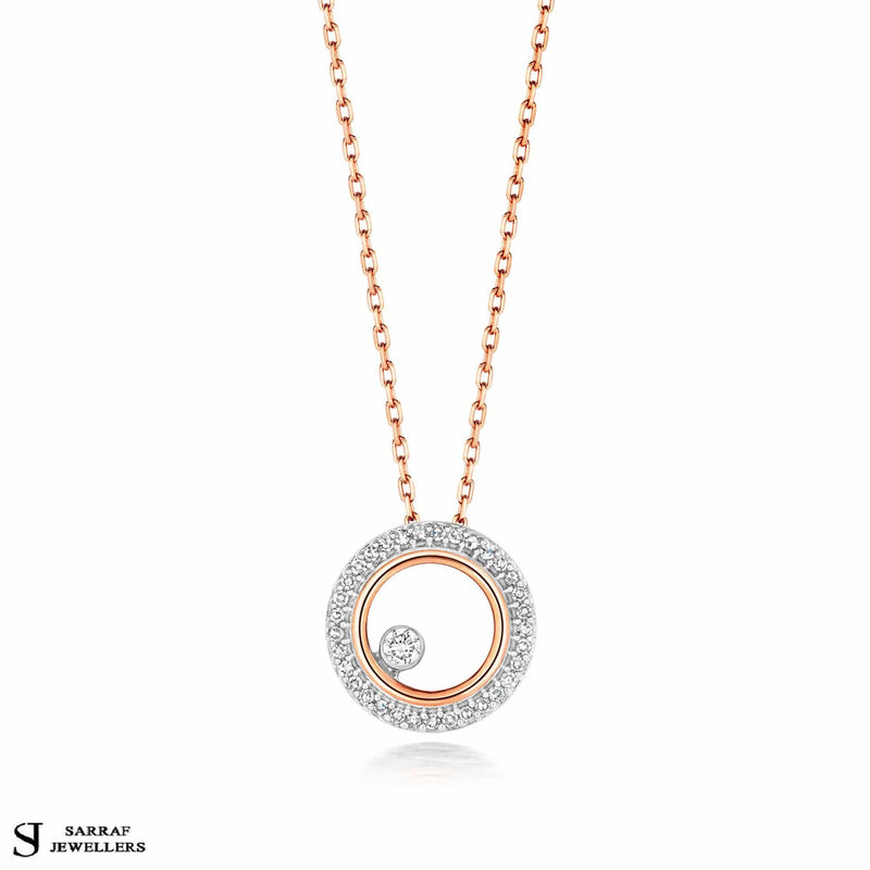 Diamond Circle Necklace 9ct Yellow Rose White Gold Circle Necklace Circle Pendant Necklace for Women - Sarraf Jewellers