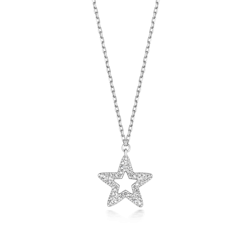 Diamond Gold Necklace Star 9ct White Gold Necklace, Real Diamond Star Necklace for Women - Sarraf Jewellers