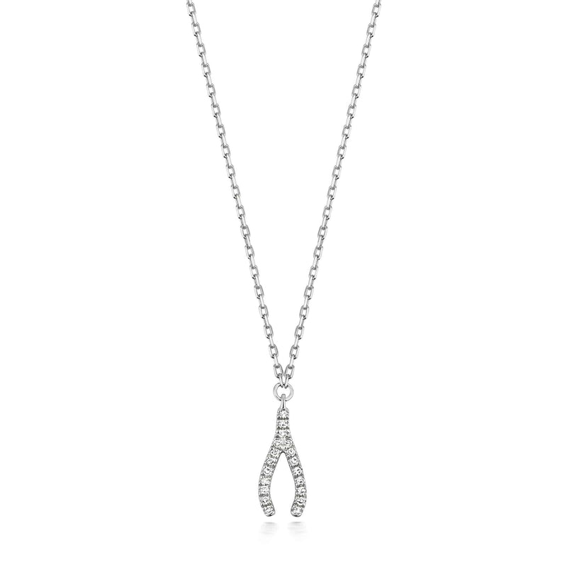 Gifts for Her Diamond Gold Necklace Wishbone For Women 9ct White Gold Necklace V pendant - Sarraf Jewellers