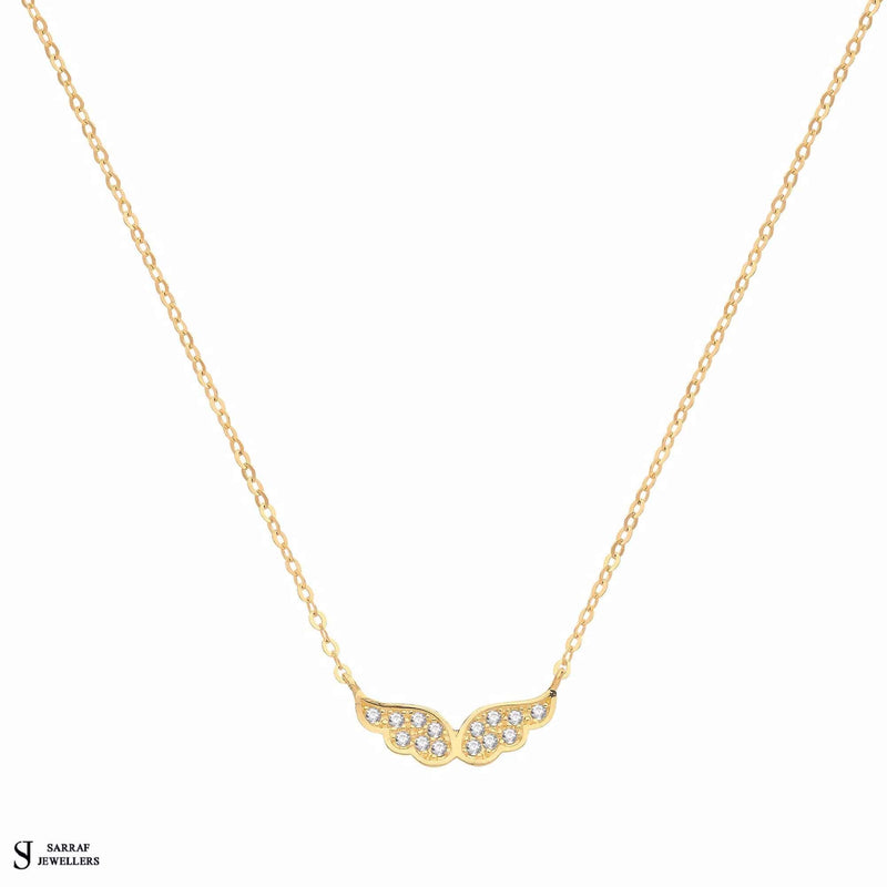 9ct Yellow Gold CZ Wings Necklet, Gold Chain Necklace for Ladies - Sarraf Jewellers