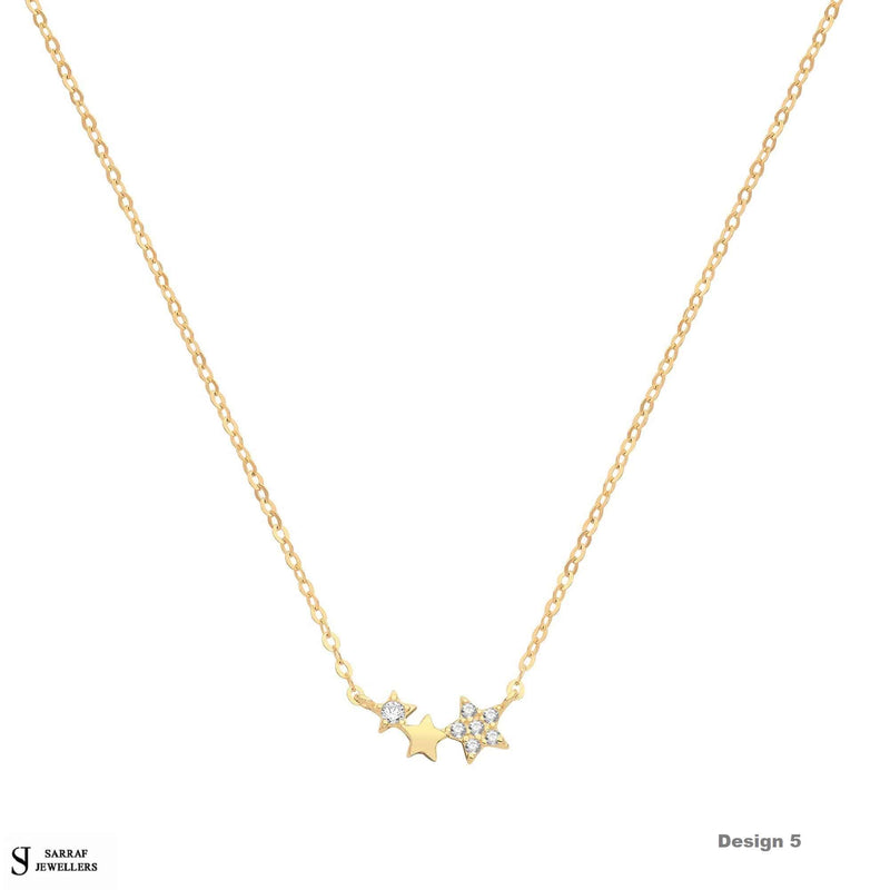 9ct Yellow Gold Star Necklet, Gold Chain Necklace for Ladies - Sarraf Jewellers