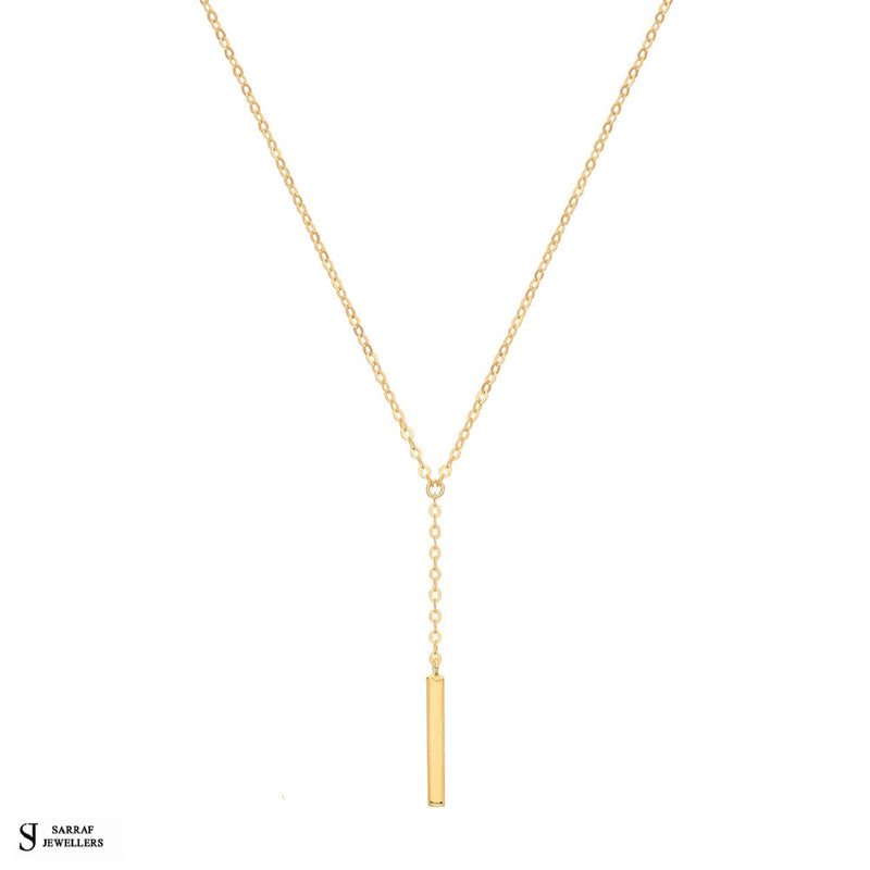 9ct Yellow Gold CZ Drop Bar Necklet, Gold Chain Necklace Bar Y Shaped for Ladies - Sarraf Jewellers