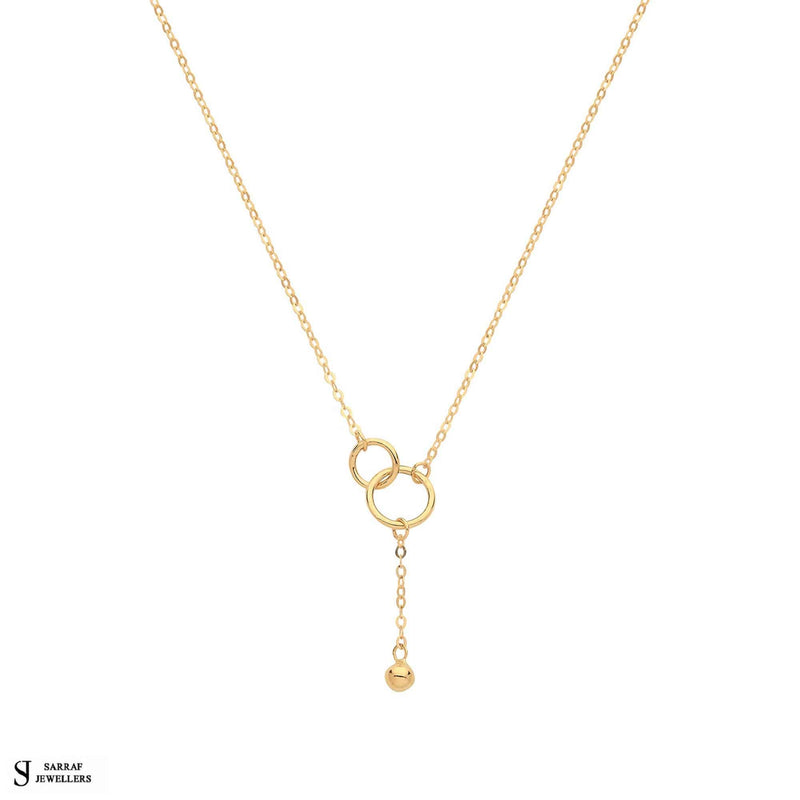 9ct Yellow Gold Double Circle With Drop Chain Necklet, Gold Chain Necklace Circle Shaped for Ladies - Sarraf Jewellers