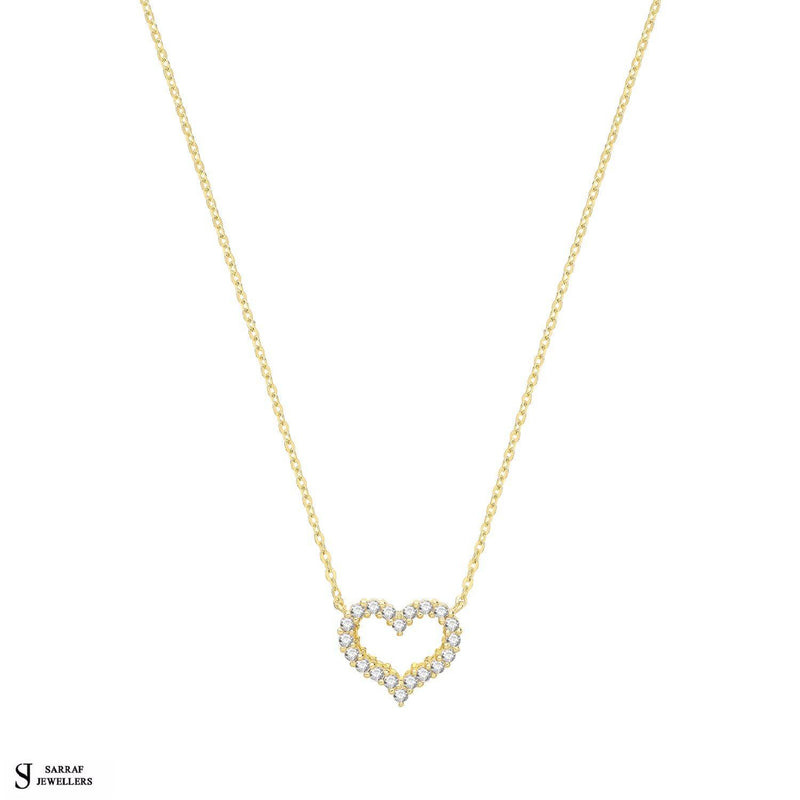 9ct Yellow Gold Heart Necklet CZ, Gold Chain Necklace Heart Shaped for Ladies - Sarraf Jewellers