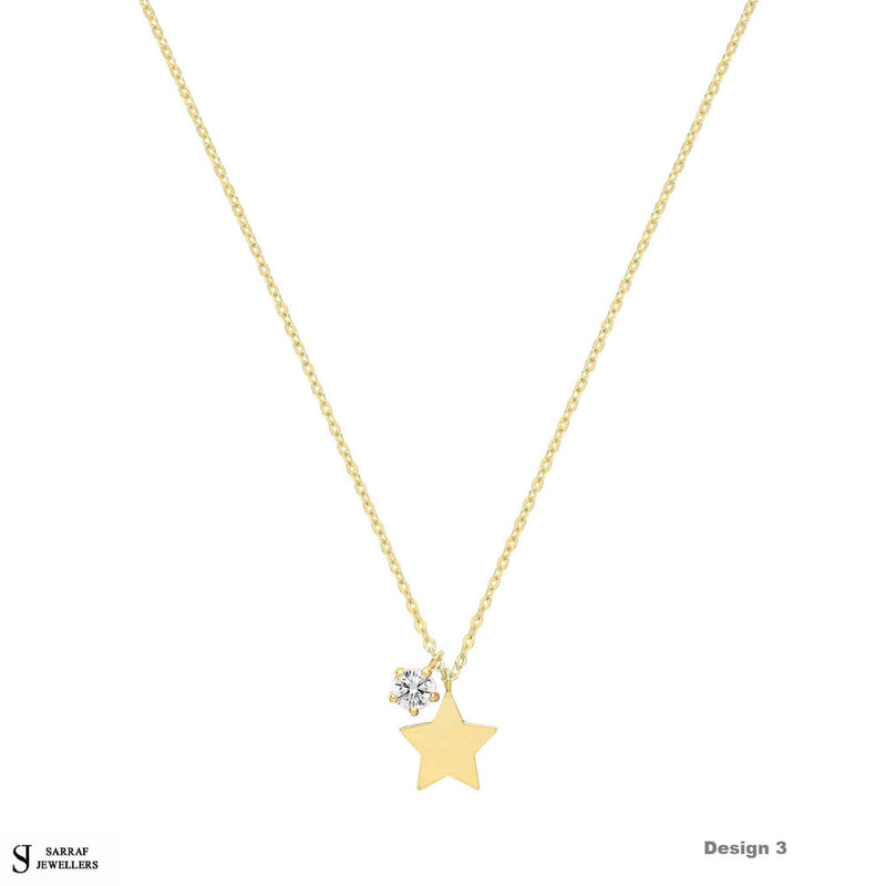 9ct Yellow Gold Star Necklet, Gold Chain Necklace for Ladies - Sarraf Jewellers