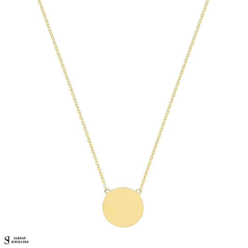 9ct Yellow Gold Round Disc Engravable Necklet, Gold Chain Necklace Circle Shaped for Ladies - Sarraf Jewellers