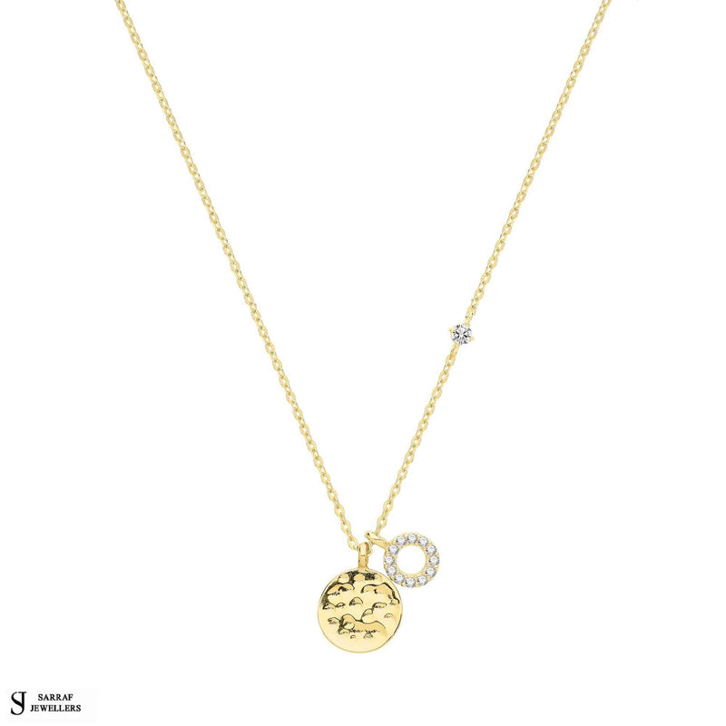 9ct Yellow Gold Round Disc & Cz Circle Necklet, Gold Chain Necklace for Ladies - Sarraf Jewellers
