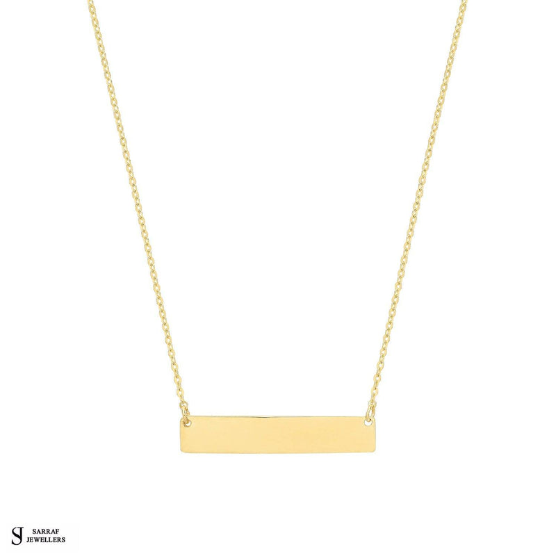 9ct Yellow Gold Horizontal Bar Necklet, Gold Chain Necklace Bar Shaped for Ladies Free Personalized - Sarraf Jewellers