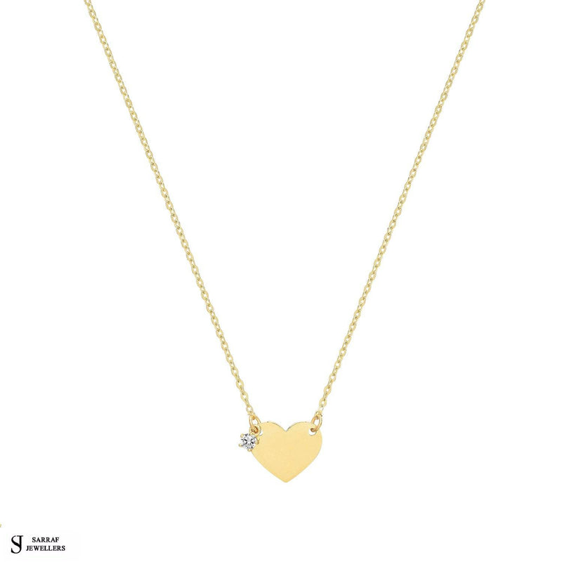 9ct Yellow Gold Heart & CZ Necklet, Gold Chain Necklace Heart Shaped for Ladies - Sarraf Jewellers