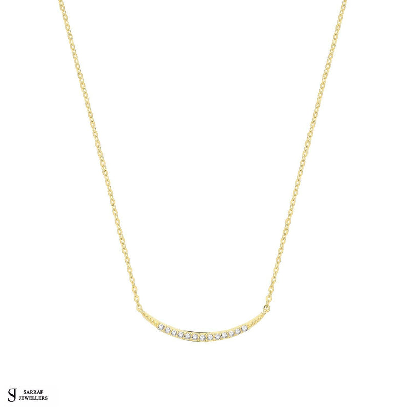 9ct Yellow Gold CZ Curved Bar Necklet, Gold Chain Necklace Bar Shaped for Ladies - Sarraf Jewellers