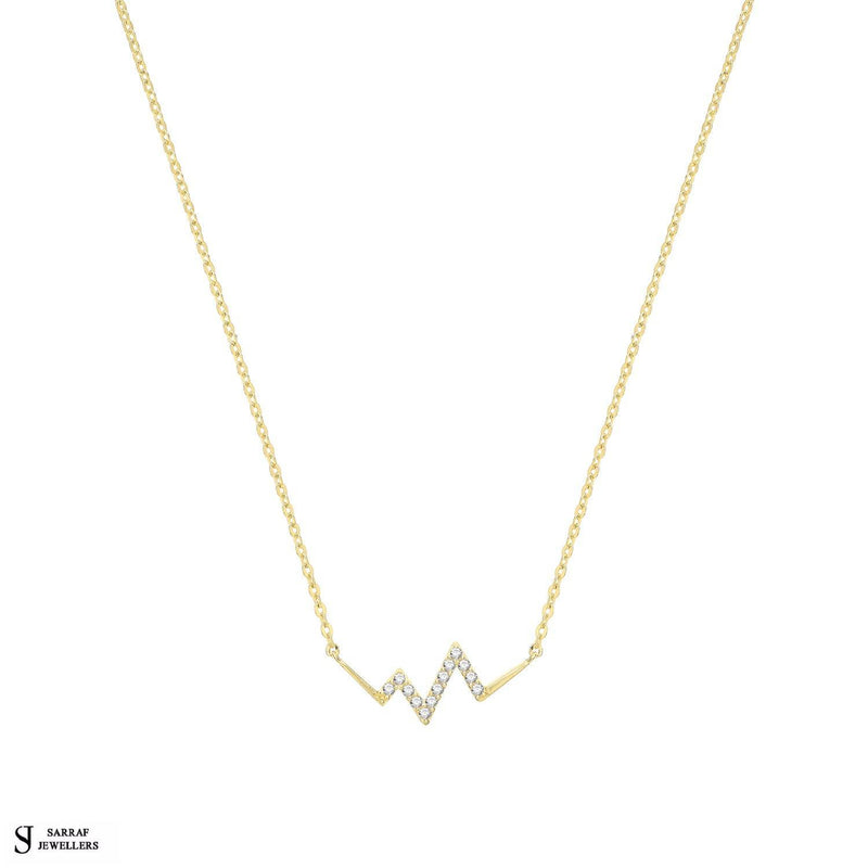 9ct Yellow Gold CZ Heartbeat Necklet, Gold Chain Necklace Heartbeat Shaped for Ladies - Sarraf Jewellers