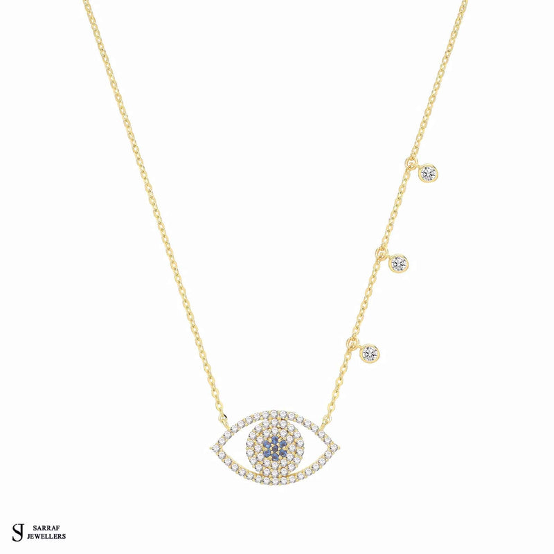 9ct Yellow Gold Cz Evil Eye Necklet, Gold Chain Necklace for Ladies - Sarraf Jewellers