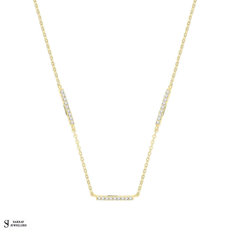 9ct Yellow Gold CZ Triple Bar Necklet, Gold Chain Necklace Bar Shaped for Ladies - Sarraf Jewellers