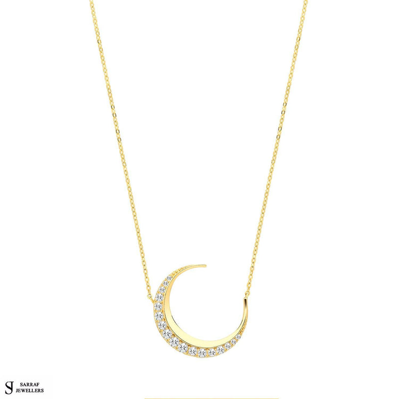 9ct Yellow Gold CZ Moon Necklet, Gold Chain Necklace for Ladies - Sarraf Jewellers