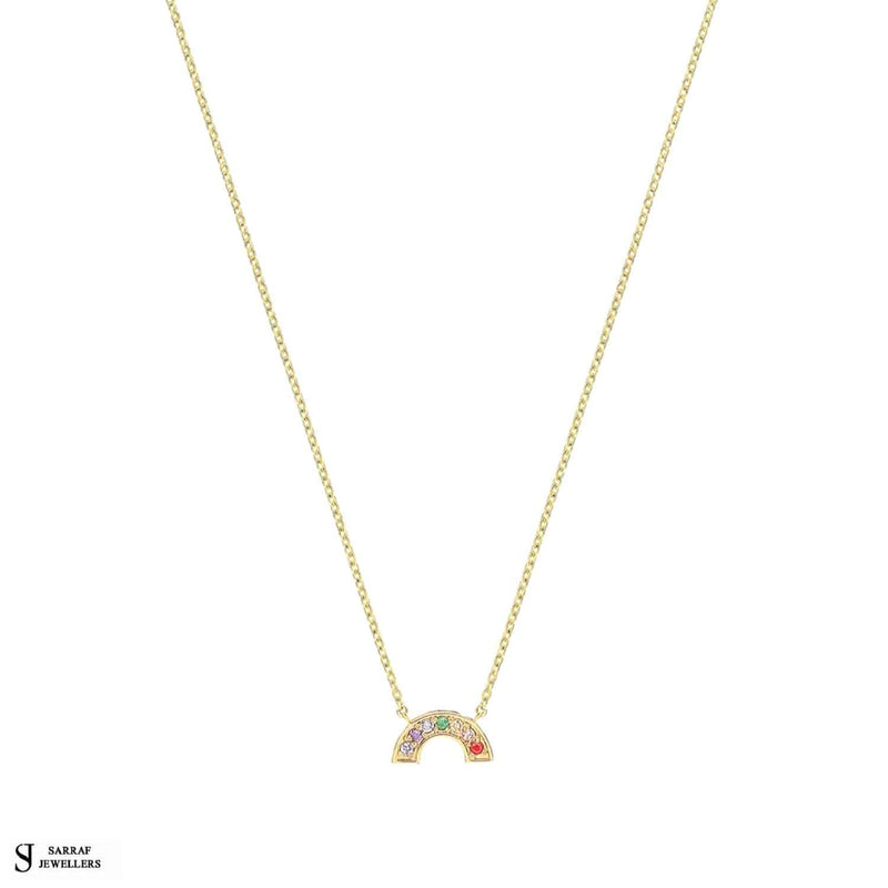 9ct Yellow Gold CZ Small Rainbow Necklet, Gold Chain Necklace Rainbow Shaped for Ladies - Sarraf Jewellers