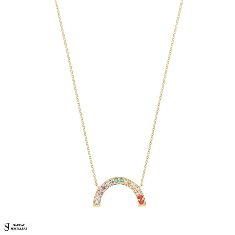 9ct Yellow Gold CZ Large Rainbow Necklet, Gold Chain Necklace Rainbow Shaped for Ladies - Sarraf Jewellers