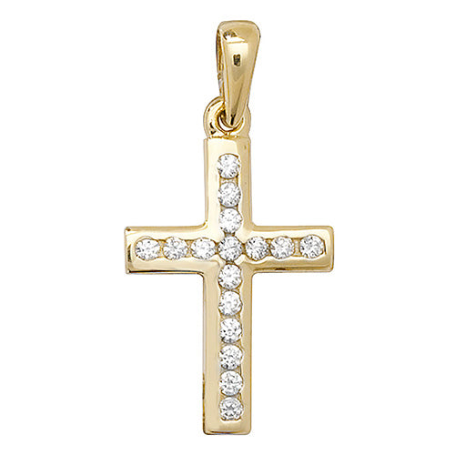 Gold Small CZ Cross Pendant 9k Yellow and White Gold, Cubic Zirconia Shiny Cross, Cross for Woman, Cross For Men - Sarraf Jewellers