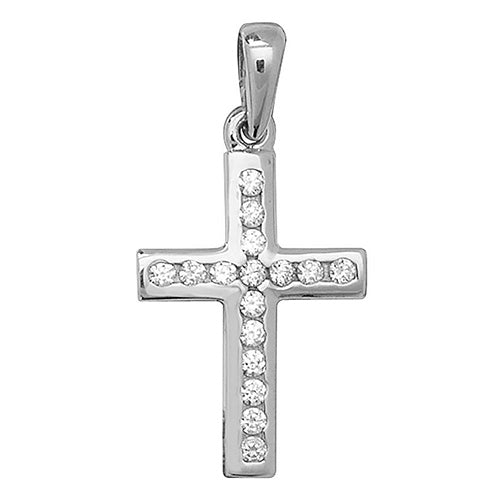 Gold Small CZ Cross Pendant 9k Yellow and White Gold, Cubic Zirconia Shiny Cross, Cross for Woman, Cross For Men - Sarraf Jewellers
