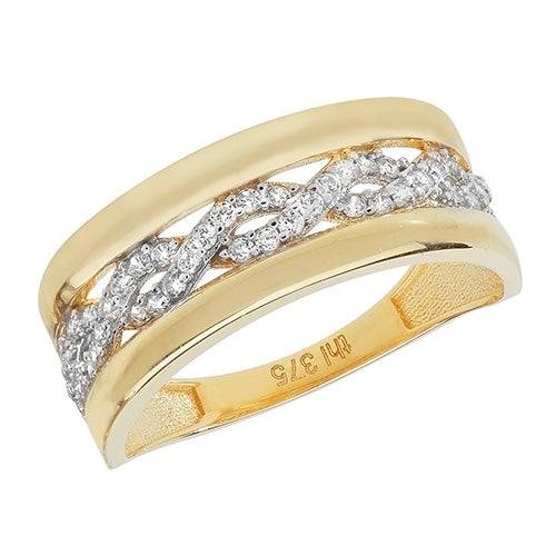 Ladies Gold Chain Ring, 9k Yellow Gold Hallmarked Ladies Cubic Zirconia CZ Ring, Stacking Ring, Gifts for Her - Sarraf Jewellers