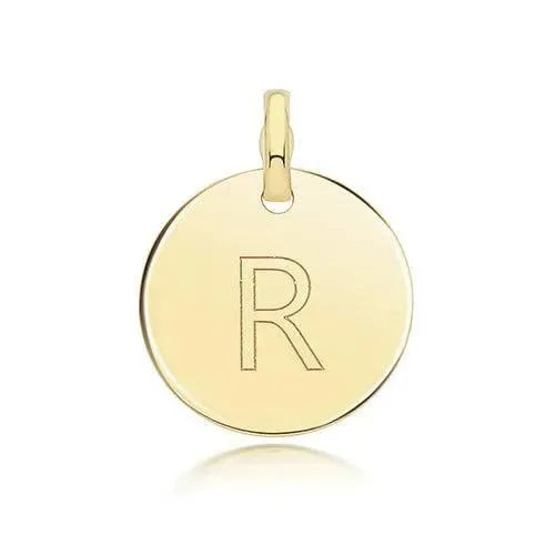 Round Plain Initial Letter Pendant, 9ct Solid Gold Pendant For Necklace, Inital Charm, A to Z, 375 Stamped, 9 Carat Gold Pendant - Sarraf Jewellers