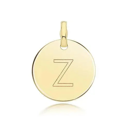 Round Plain Initial Letter Pendant, 9ct Solid Gold Pendant For Necklace, Inital Charm, A to Z, 375 Stamped, 9 Carat Gold Pendant - Sarraf Jewellers