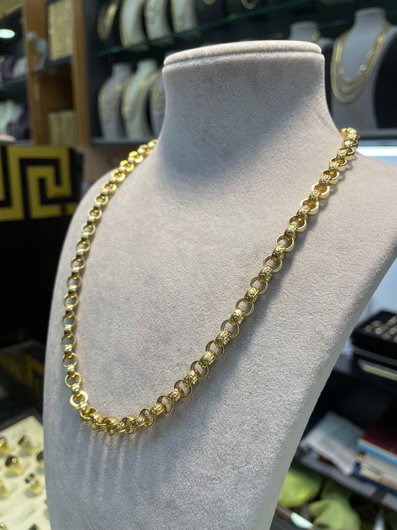Diamond Cut BRITISH BELCHER 375 9ct GENUINE GOLD Chain Necklace 22" 6.5mm - Sarraf Jewellers