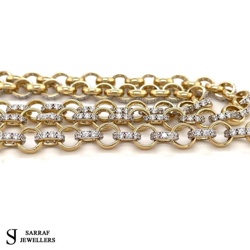 9ct Yellow Gold BELCHER CHAIN CZ 8 MM Necklace and Bracelet BRAND NEW - Sarraf Jewellers