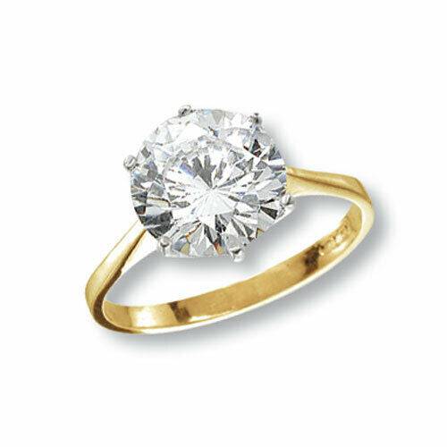 Ladies Gold Solitaire Ring, 9k Yellow Gold Hallmarked Ladies Cubic Zirconia CZ Ring, Stacking Ring, Gifts for Her - Sarraf Jewellers