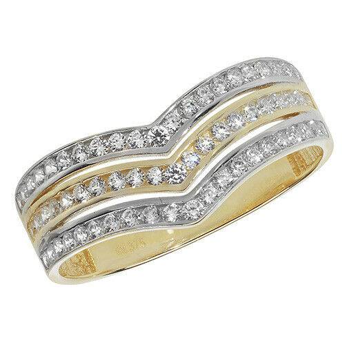 Ladies Gold Wishbone Ring, 9k Yellow Gold Hallmarked Ladies Cubic Zirconia CZ Ring, Stacking Ring, Gifts for Her - Sarraf Jewellers