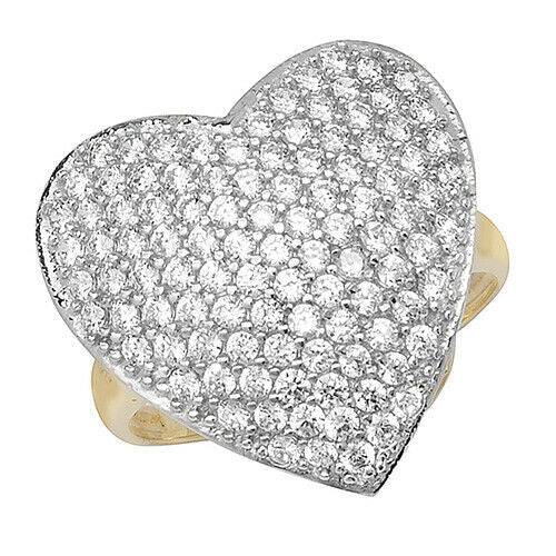 9ct Yellow Gold Solid Ladies Cubic Zirconia Heart Ring FREE UK POST NEW 5.2gr - Sarraf Jewellers